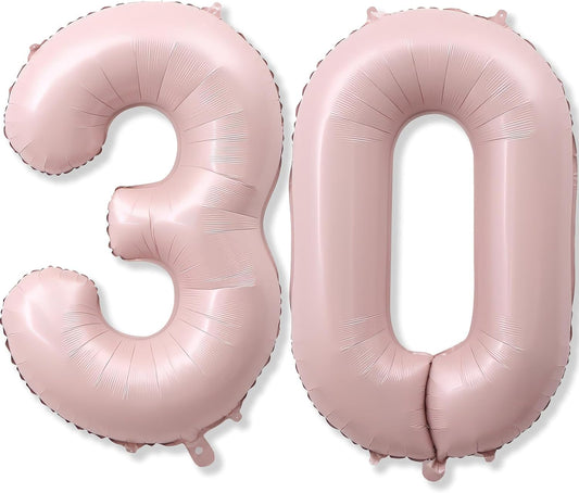 Light Pink 30th Birthday Balloon for Women, 40 Inch Self Inflating Mylar Number 30 Balloons, Big Blush Pastel Pink Foil 3 & 0 Helium Balloon for Her Boho Coquette 30th Birthday Party Decorations
