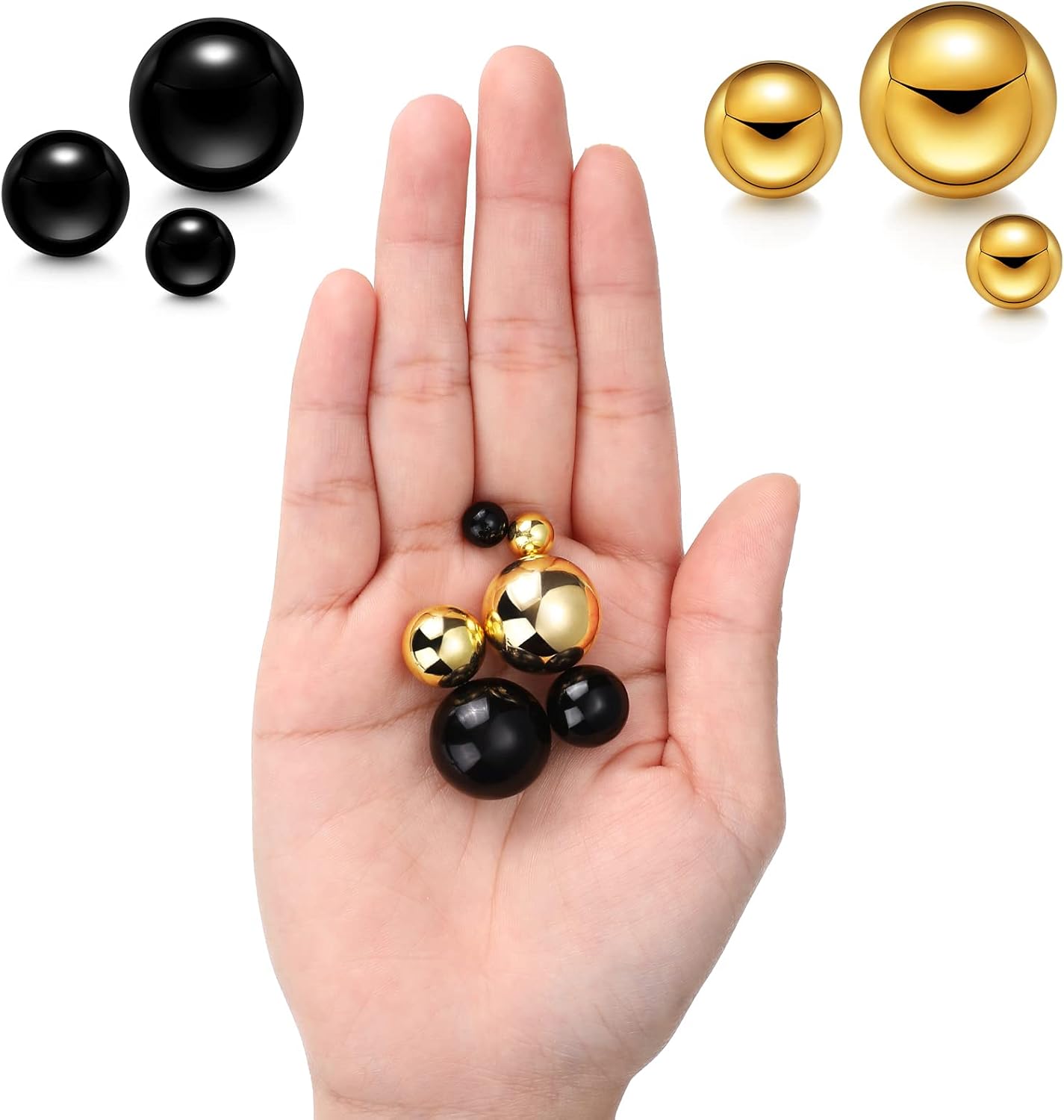 150 Pieces Vase Filler Faux Pearls Vase Makeup Beads No Hole Gloss Bead Mixed Sizes Round Pearl for Home Party Wedding Decor, 8/14/20 mm(Gold, Black)