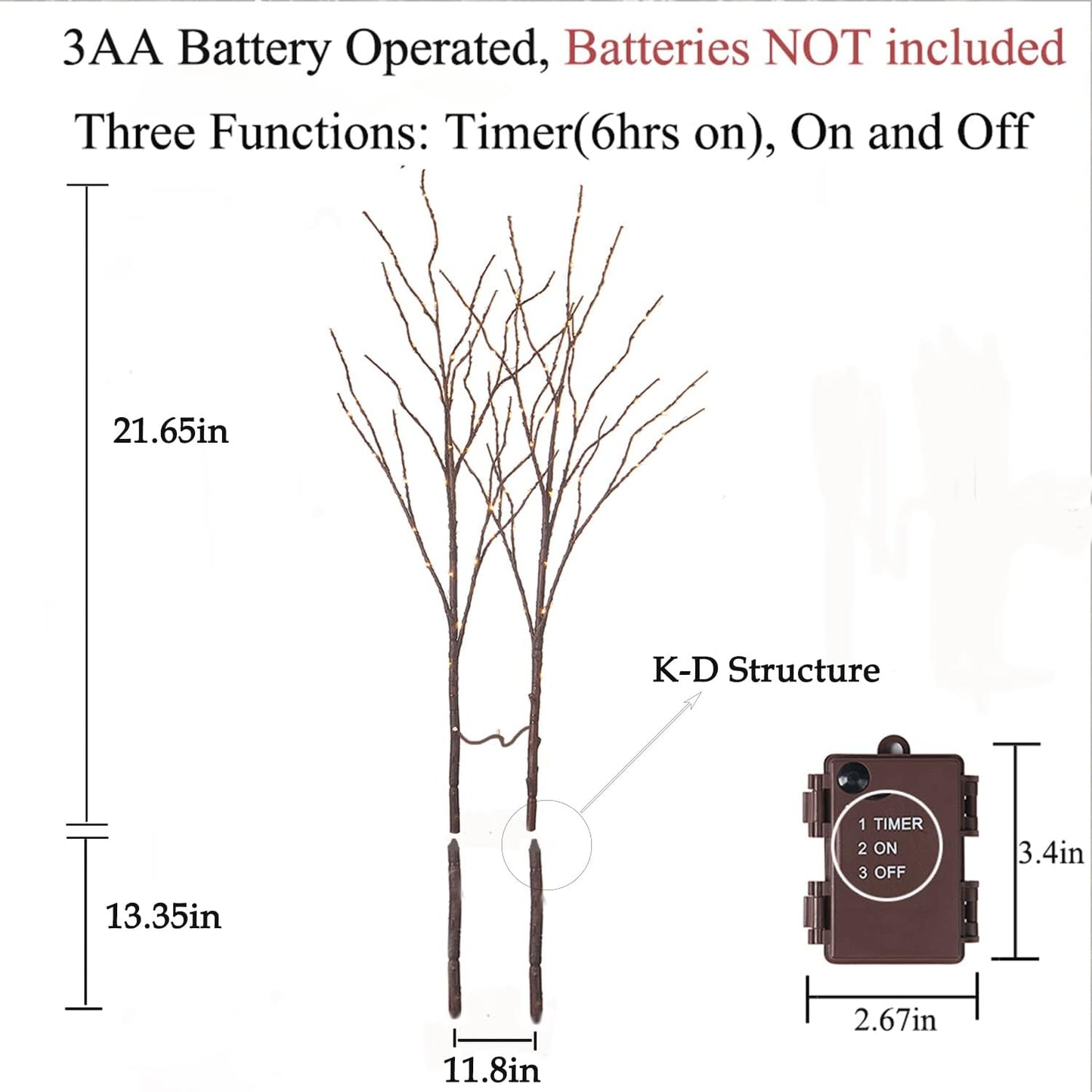 BAOLITVINE Lighted Willow Branches with Timer Battery Operated 100 LED Fairy Lights, Brown Twig Branches 32IN for Home Bedroom Fireplace Christmas Decoration Inside Outdoor