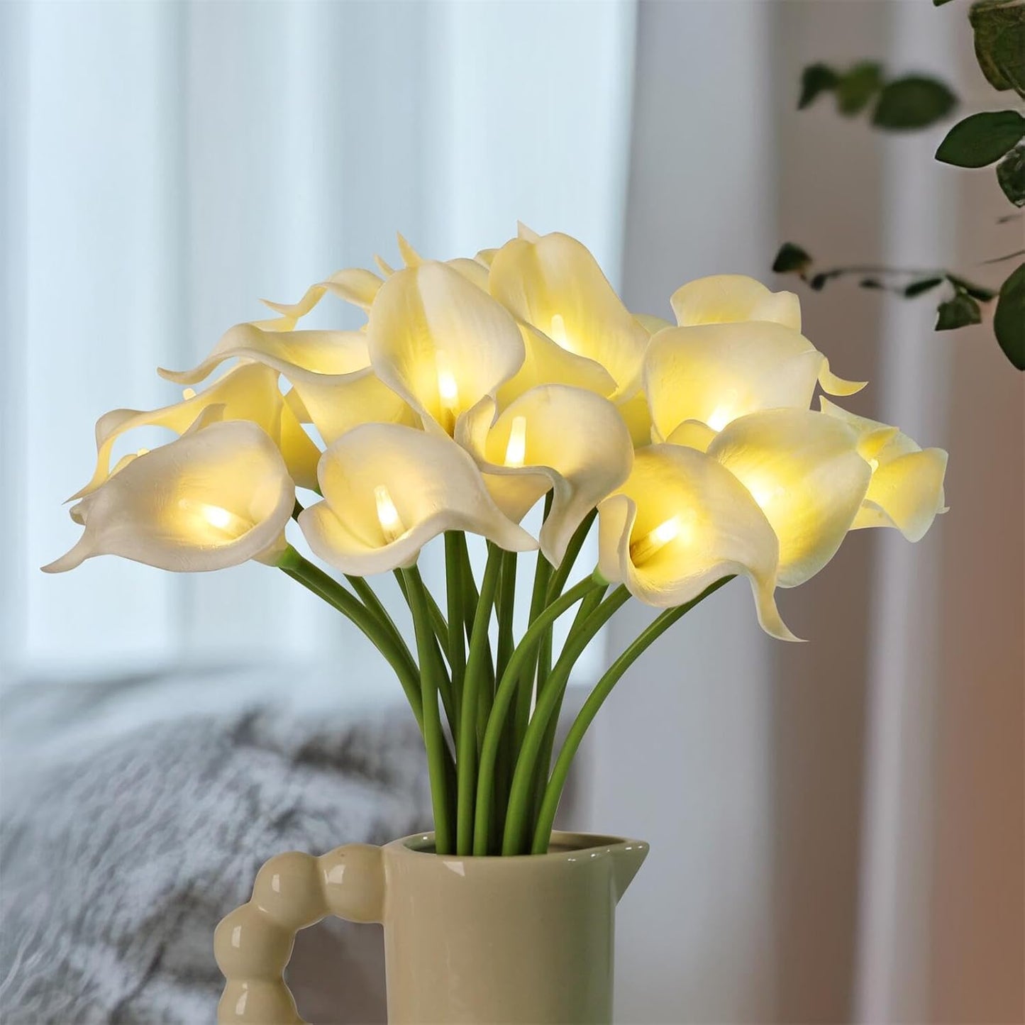 20pcs Artificial Calla Lily Bouquet Lamp Faux Floarl Night Light Real Touch Flower Night Lamp LED Calla Lily Lighted Artificial Flower for Mother's Day Gifts Home Kitchen Decor(White)
