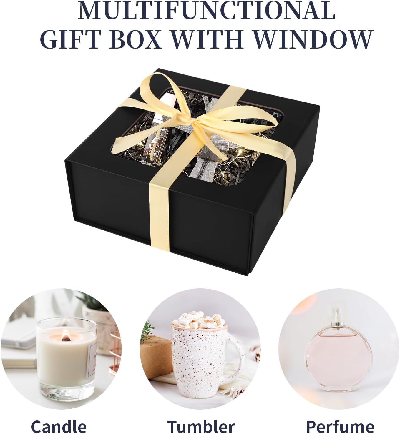 Black Gift Box with Window,7.5"x7.5"x3.1" Bridesmaid Boxe for Gift Giving,Birthday Gifts Boxes with Magnetic,Closure Lid Gift Boxe for Presents,Cute Box,Luxury for Gift Packaging,Gift Boxes for Wrapping Gifts