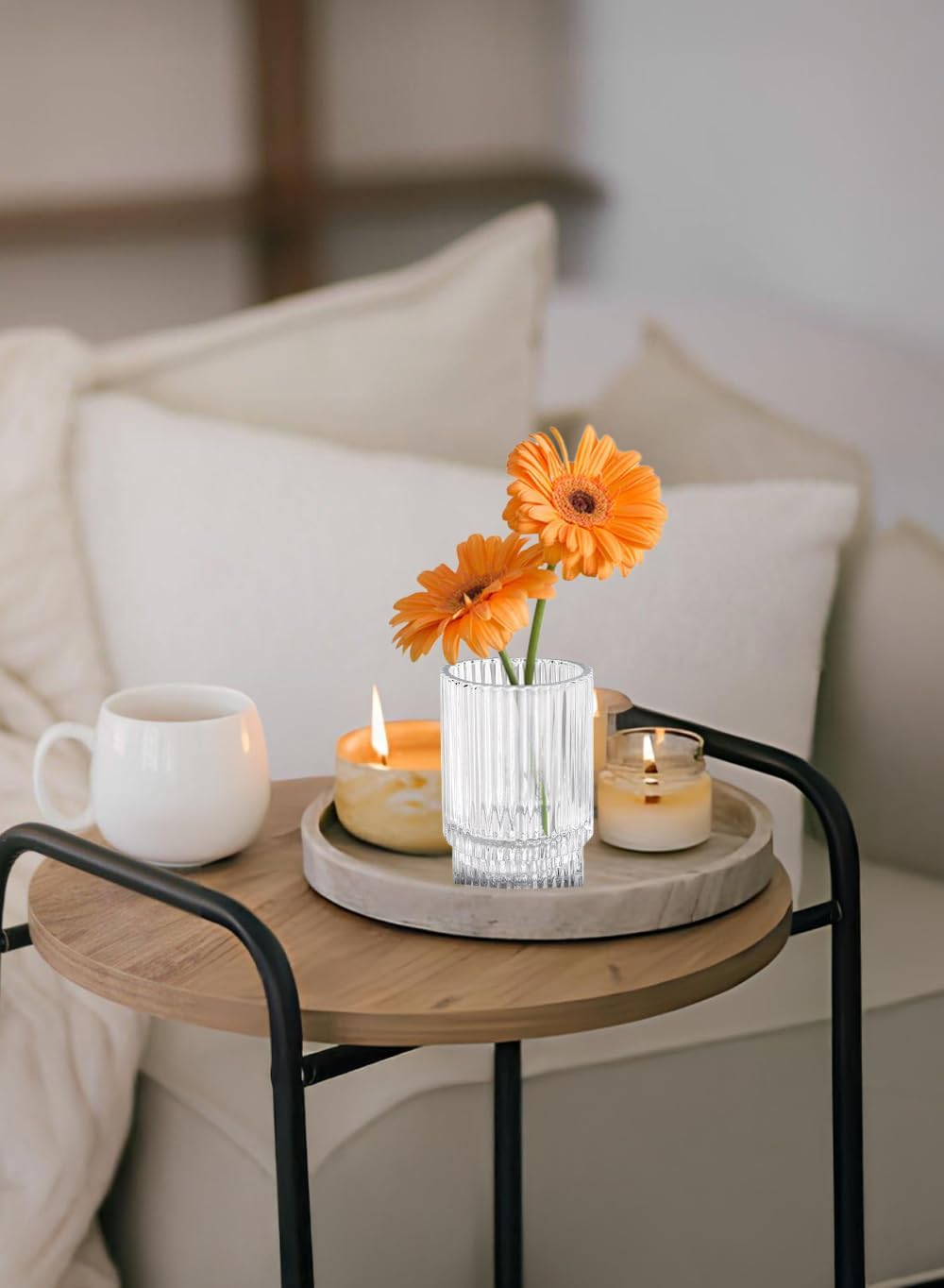 Serene Spaces Living 3.75in Clear Ribbed Glass Votive Holder, Decorative Centerpiece for Wedding, Christmas, Thanksgiving, Dining Table, Home Décor, 2.25" Diameter & 3.75" Tall, Pack of 32