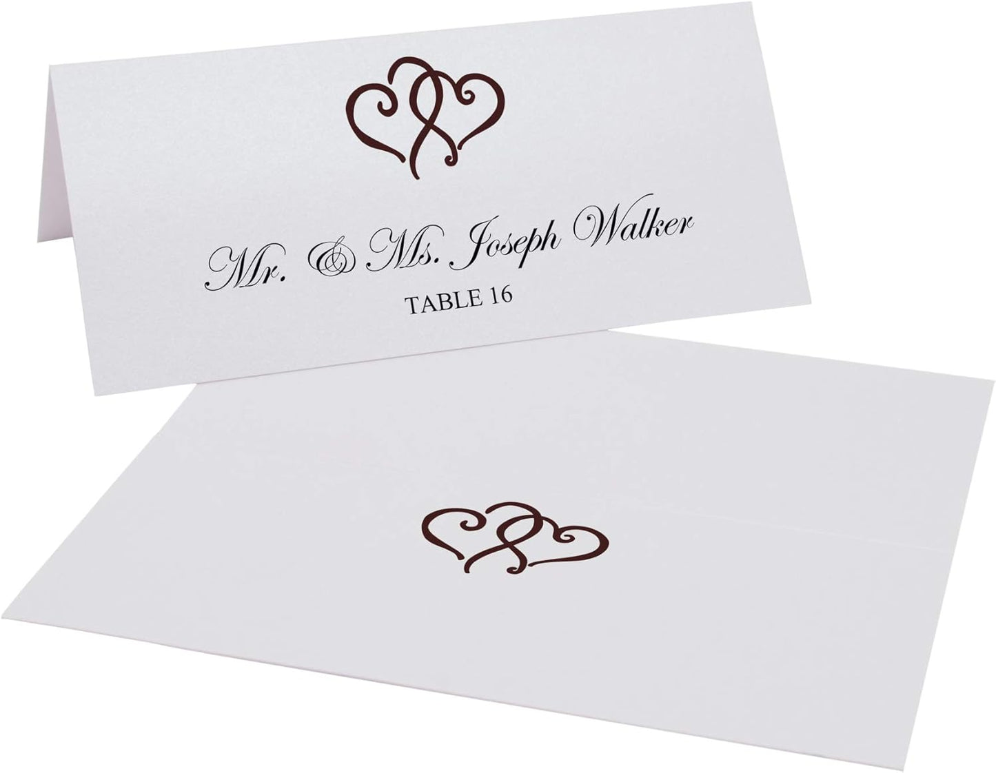 Linked Hearts Place Cards, Chocolate (Choose Color), Set of 150, Pre-cut and Scored - Wedding, Party, Dinner, and Special Events - Made in the USA