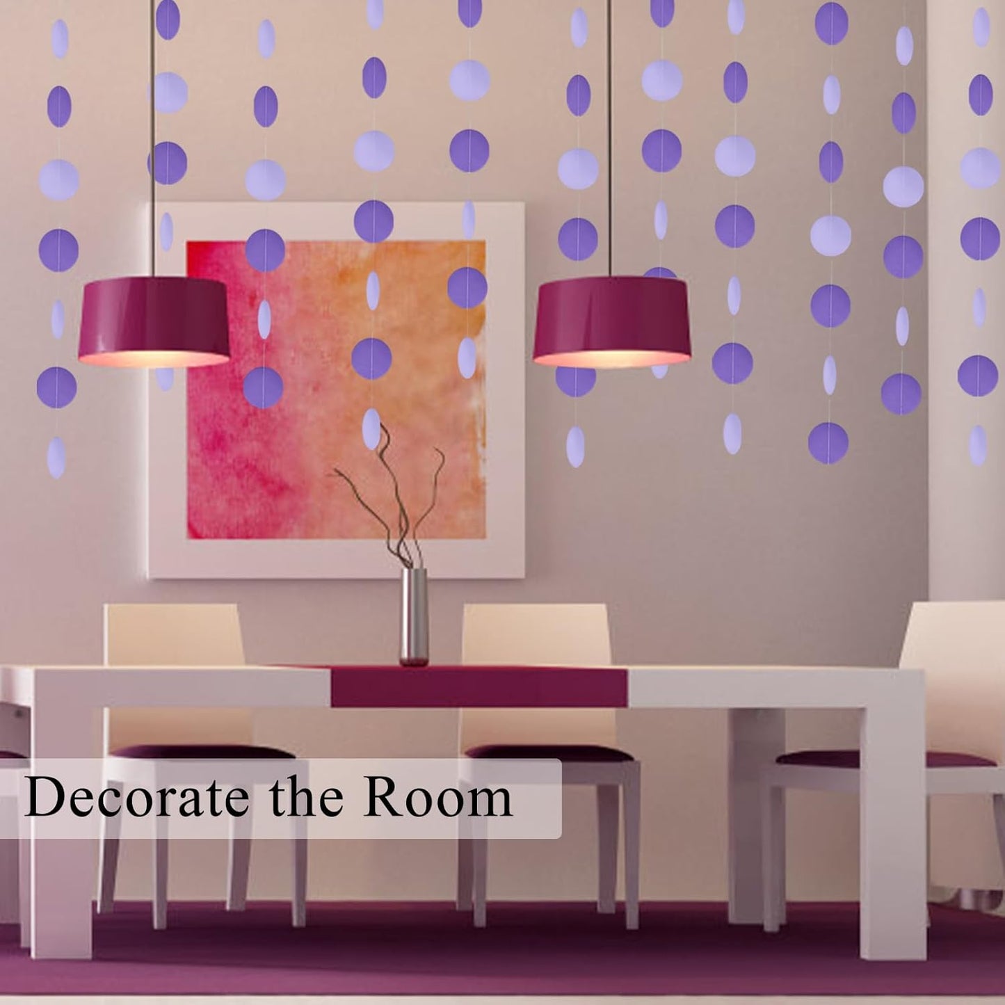 MerryNine Paper Garland 5 Pack, 50ft Glitter Paper Garland Circle Dots Hanging Decor, Banner for Baby Shower, Birthday, Nursery Party Decor (Purple)