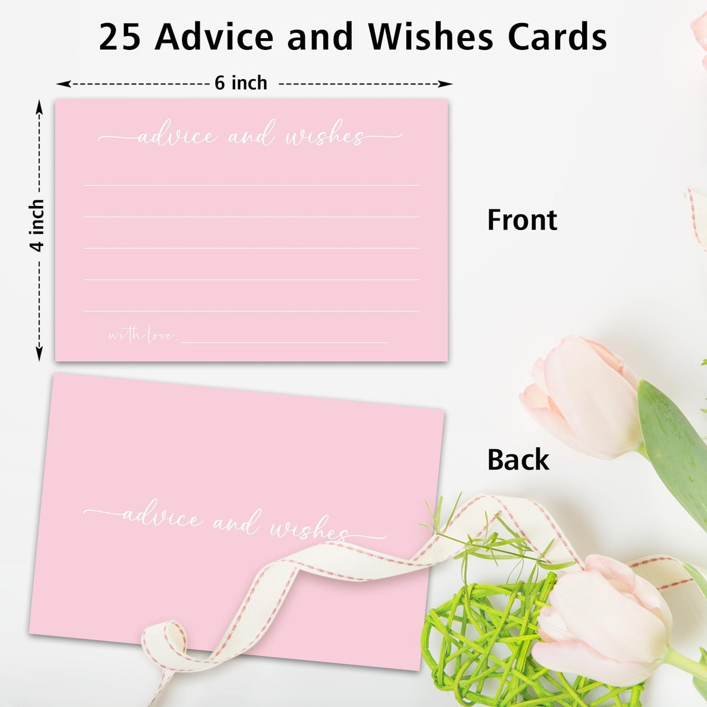 Pink Advice and Wishes Card, Advice Cards for The Bride and Groom, Bridal Shower,Wedding or Baby Shower, Birthday, Graduation, Retirement, Guestbook - 25 Cards -07