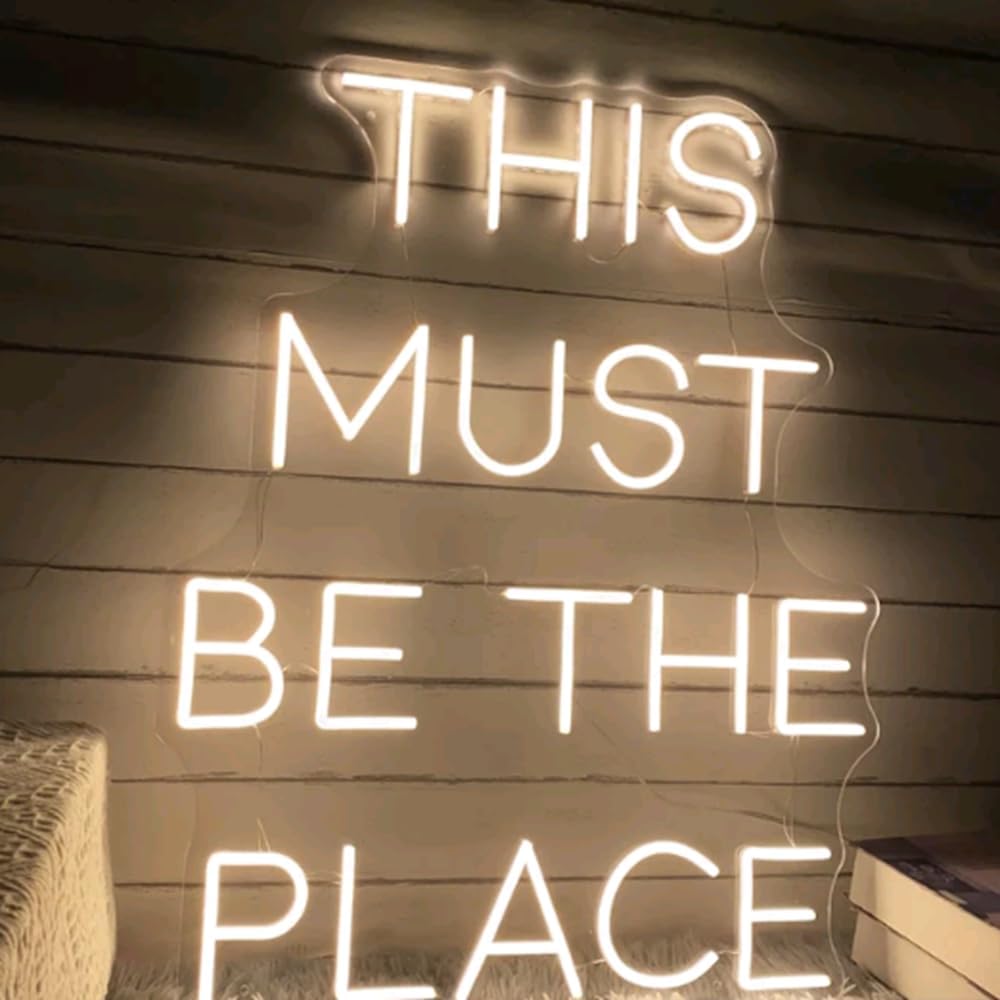 This Must Be The Place Neon Sign, Custom Wedding Party LED Neon Light Bedroom Home Wall Art Decor Shop Bar Decoration Personalized Gift Size:20.5x16inches