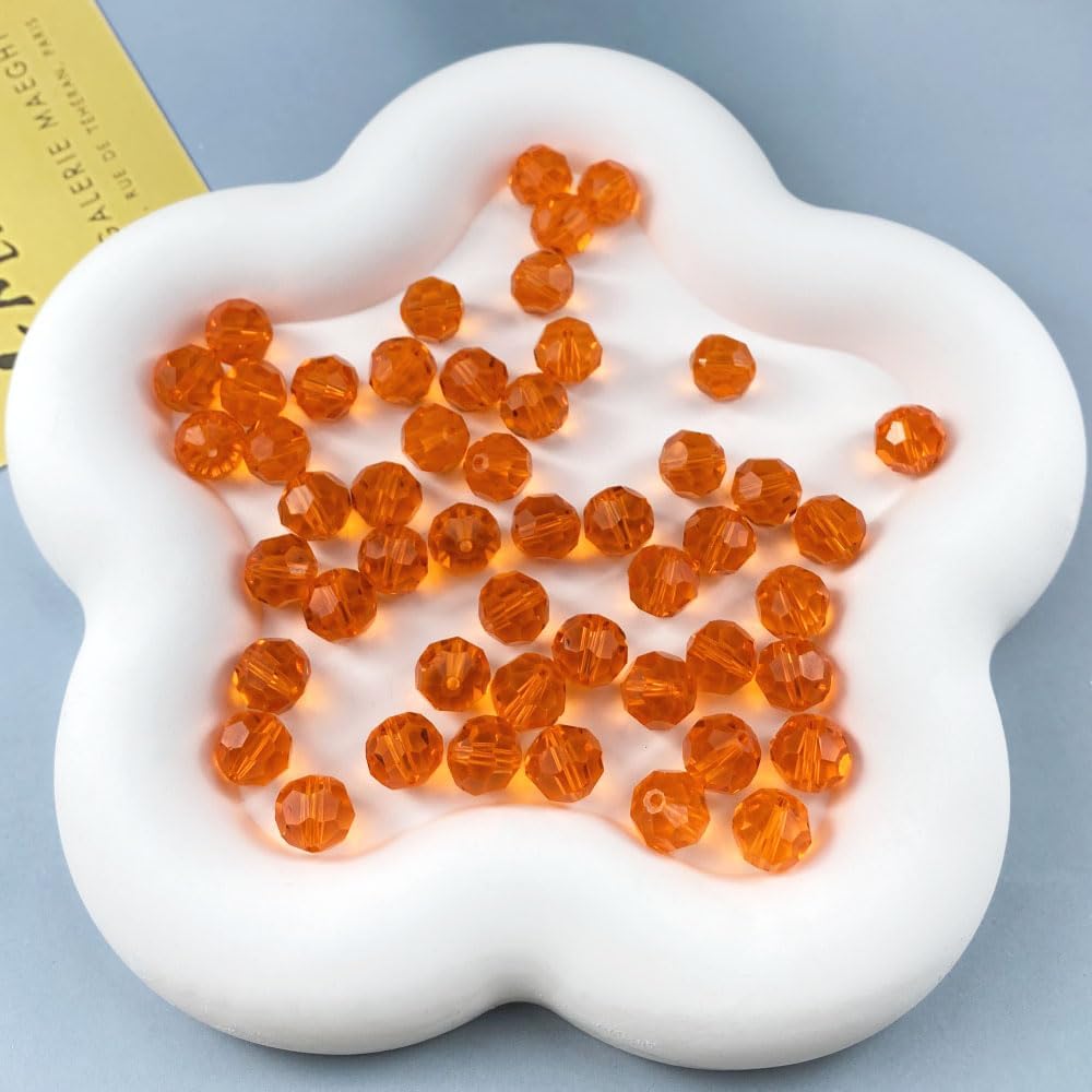 100 PCS 8mm Crystal Glass Beads Round Multiple Faceted Loose Spacer Glass Beads for DIY Handcrafte Bracelet Necklace Earring Jewelry Making(Tangerine)