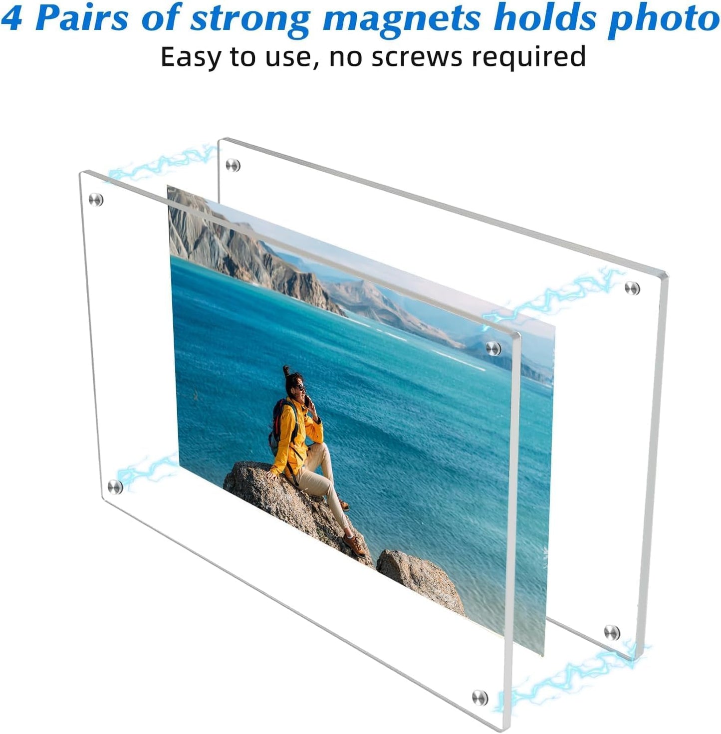4 Pack Magnetic Picture Frames for Refrigerator 4x6, Acrylic Fridge Magnet Frame, Stylish Clear Framless Photo Frame for Home, Office, School Locker Display