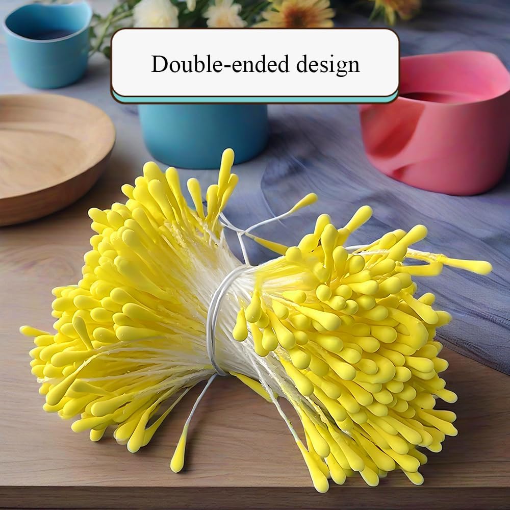 HAHIYO 700Pcs 2mm Yelbow Matte Double Head Flower Stamen Pistil for Flower Making Scrapbook Decoration - Handmade Artificial Flowers Pistil Matt-Like Floral Stamens Flowers Pollen Stamen