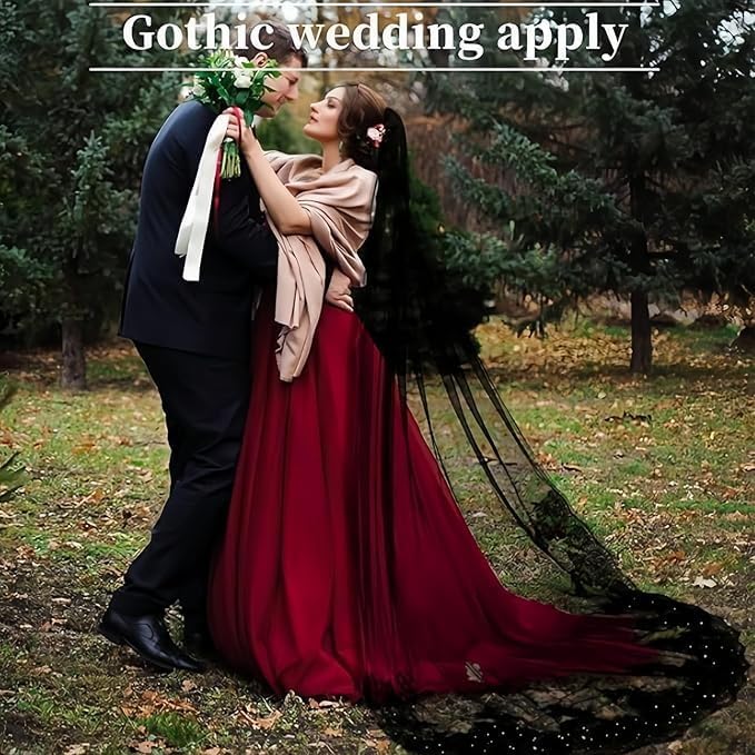 Bridal Veil long Cathedral Length Lace Sequins Edge 1 Tier Wedding Veil with Metal Comb for Brides