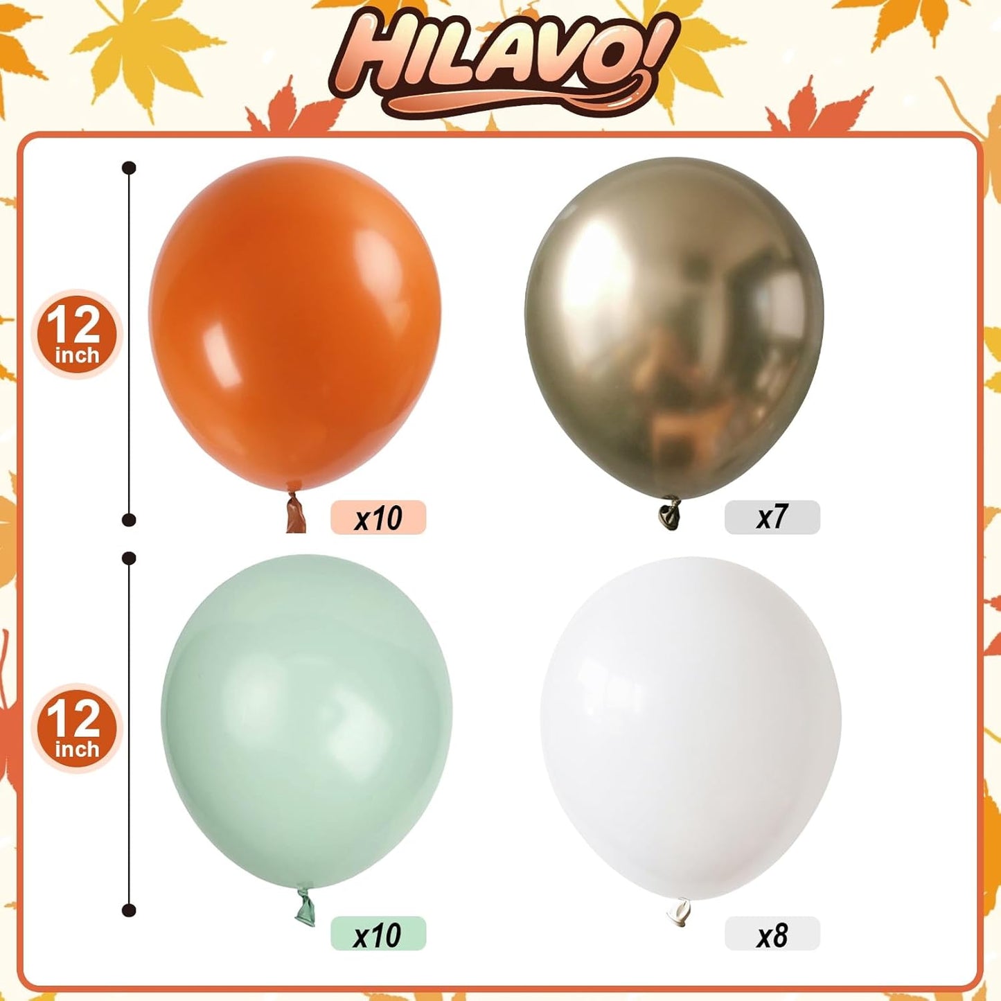 Fall Balloons Set, 12 Inch Thanksgiving Balloons, Retro Burnt Terracotta Rust Orange Dusty Sage Mint Green White Metallic Gold Latex Balloon for Thanksgiving Autumn Harvest Fall Birthday Decorations