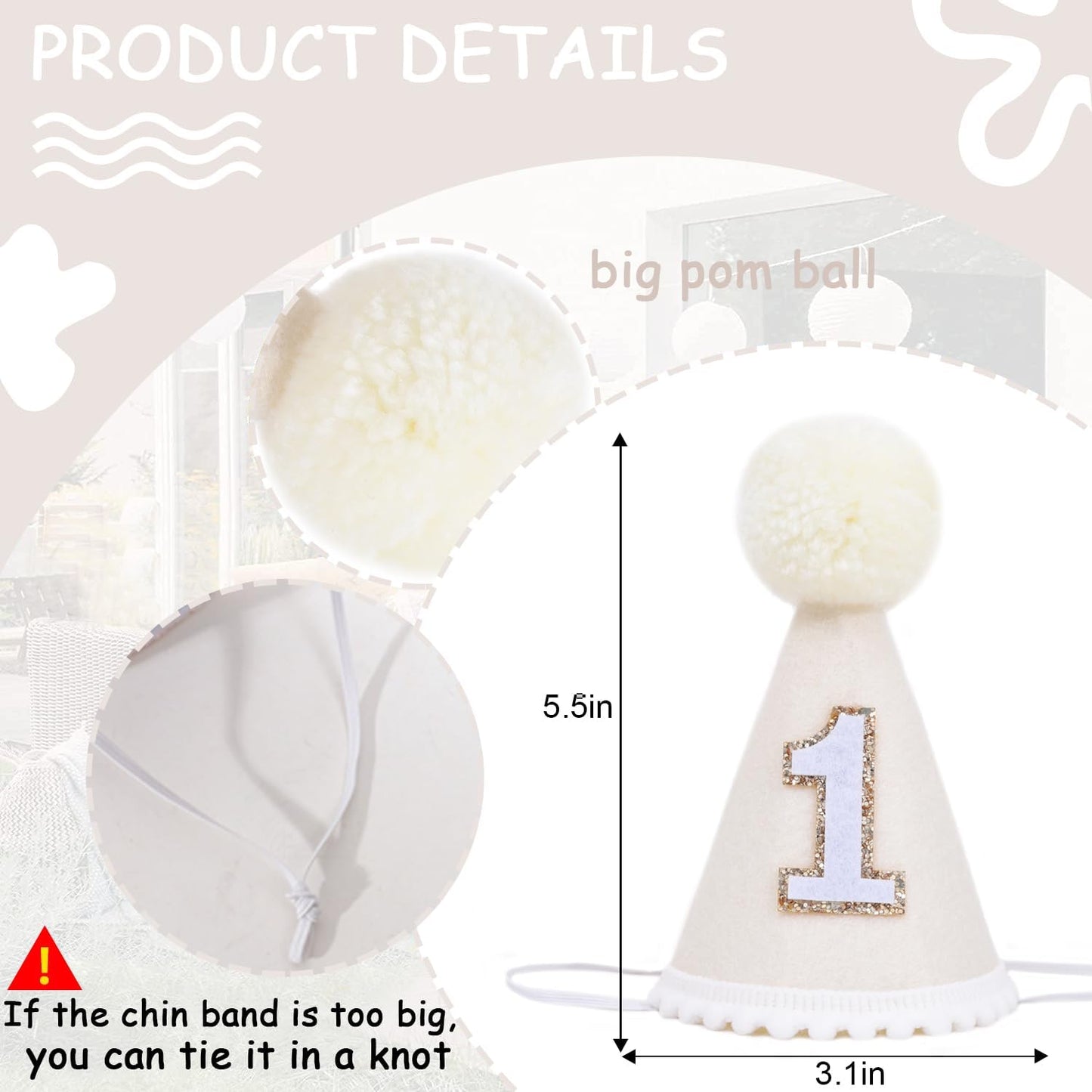 MAMUXI Natural Boho Birthday Hat - 1st Birthday Hat,Natural Boho First/1st Birthday Decorations,Cake Smash Photo Prop