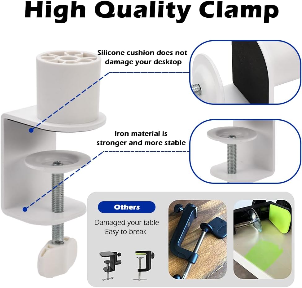 BOMGE Boom Arm Mic Stand - Adjustable Heavy Duty Suspension Boom Scissor Arm Stand with Cable Management Channels, Desk Clamp for Podcasts, Streaming, Gaming, Home Office, Recording (White)