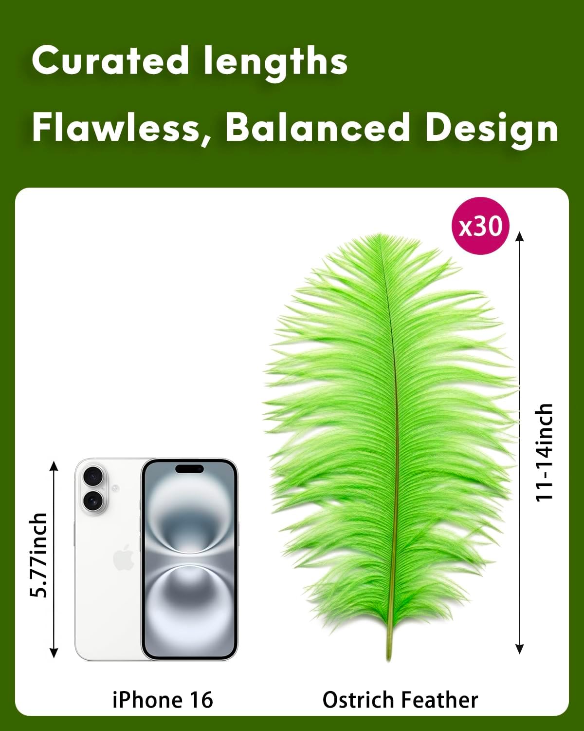 NEWONG 30pcs Fruit Green Ostrich Feathers Natural Bulk 11-14inch(28-35cm) Vase Craft Wedding Home Party Centerpieces Christmas Day Decoration