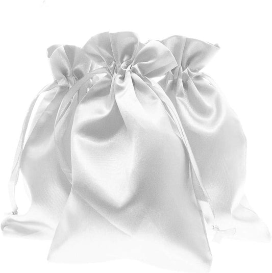 6" x 9" White Satin Gift Bags, Jewelry Bags, Wedding Favor Drawstring Bags Baby Shower Christmas Gift Bags 50 per Pack