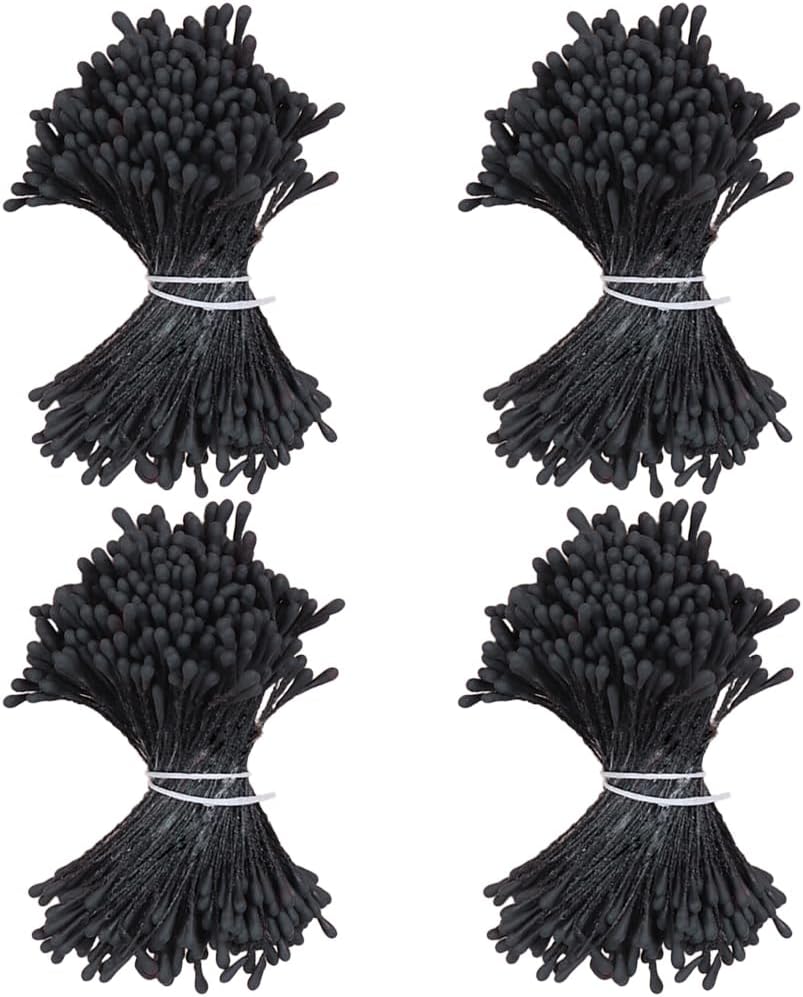 HAHIYO 700Pcs 2mm Fully Black Matte Double Head Flower Stamen Pistil for Flower Making Scrapbook Decoration - Handmade Artificial Flowers Pistil Matt-Like Floral Stamens Flowers Pollen Stamen