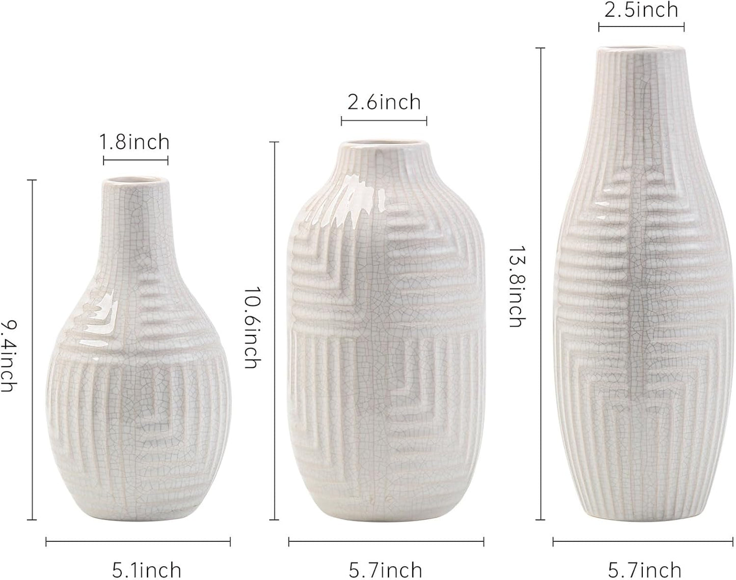 hjn White Ceramic Vase for Home Decor - Modern Vases for Living Room/Bookshelf/Mantel - 10.6" H