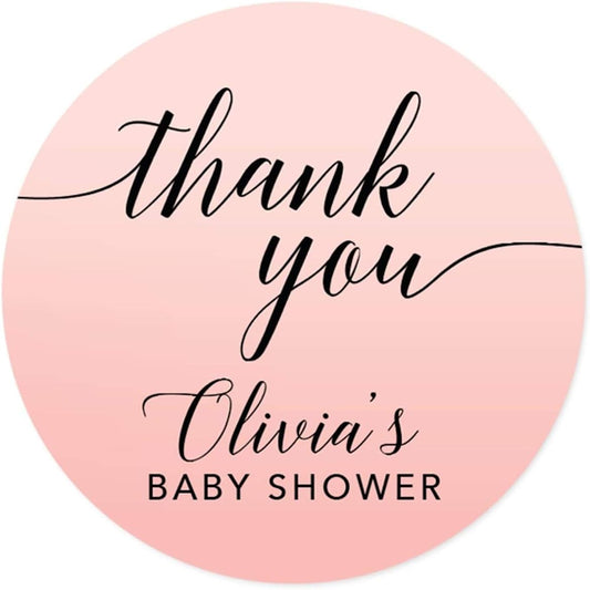 Andaz Press Personalized Blush Pink Rose Elegant Party Collection, Round Circle Label Stickers, Thank You, Olivia's Baby Shower, 40-Pack, Custom Favors Decor Envelope Seals