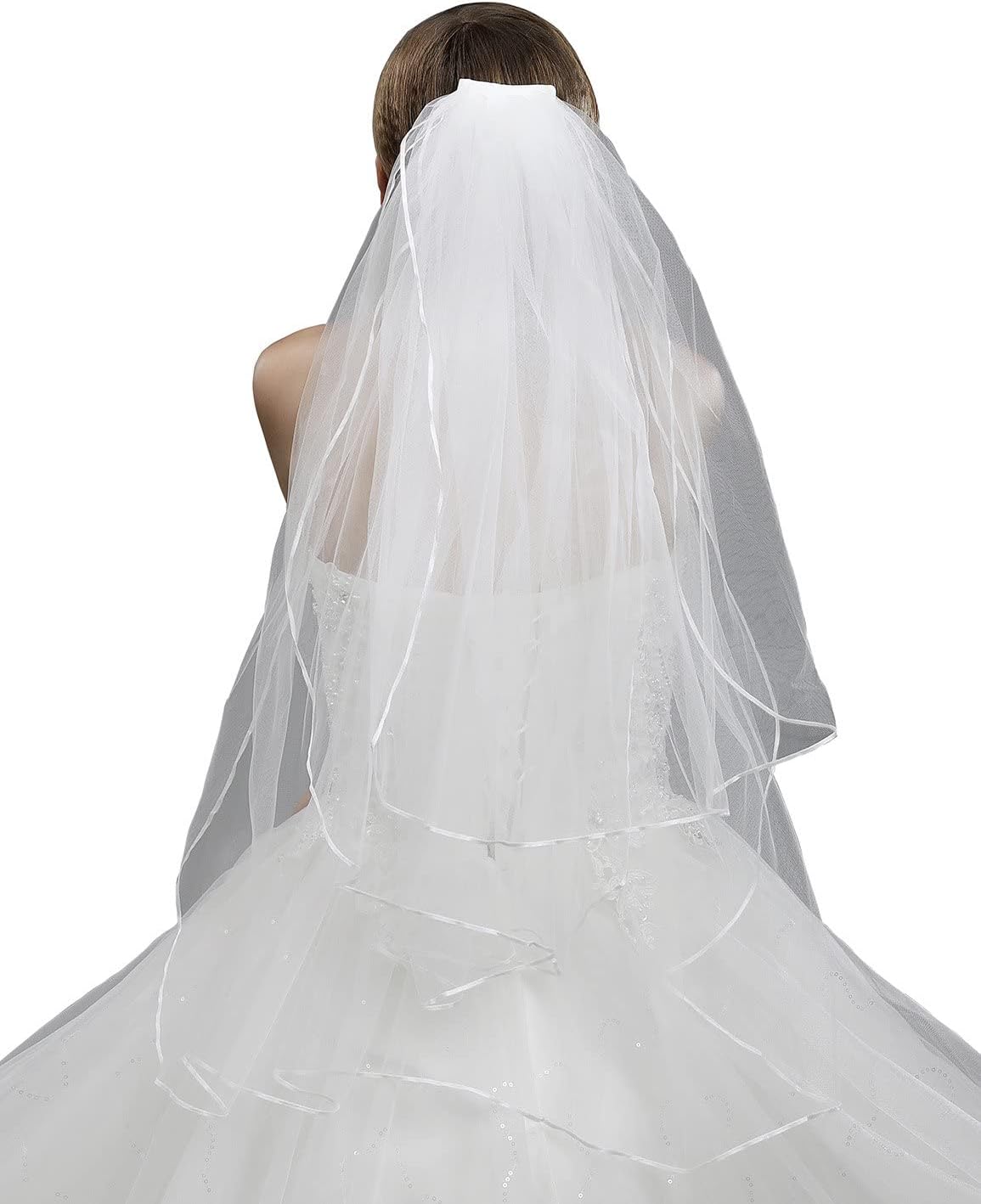 Women's Short Wedding Veils with Comb 3 Tier Halloween Tulle Bridal Veil