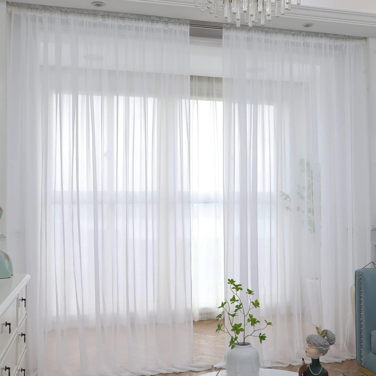 Window Ivory Sheer Curtains 72 Inches Long 2 Panels Sheer Curtain Basic Rod Pocket Panel for Bedroom Children Living Room Yard Kitchen (Ivory, 52" W x 72" L | 2 pcs)