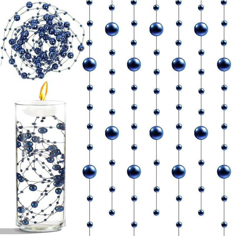 50 PCS Artificial Floating Beads for Centerpieces & Vase Fillers - Navy Blue 8+3mm String Beads, Faux Pearl Strings for Wedding, Party, Crafts, and Home Decoration