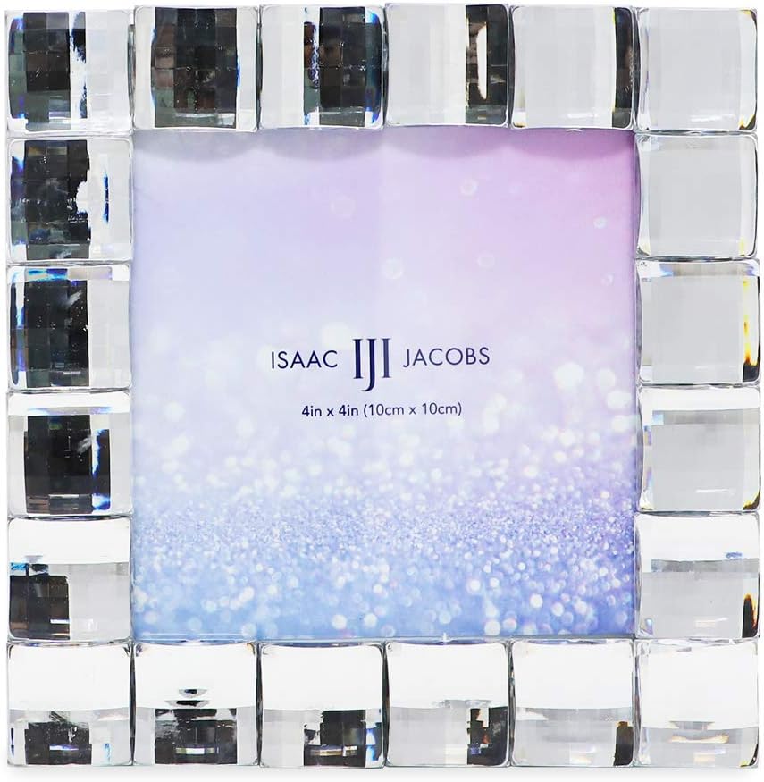 Isaac Jacobs Decorative Sparkling Clear Jewel Picture Frame, Photo Display & Home Décor (4x4, Clear)