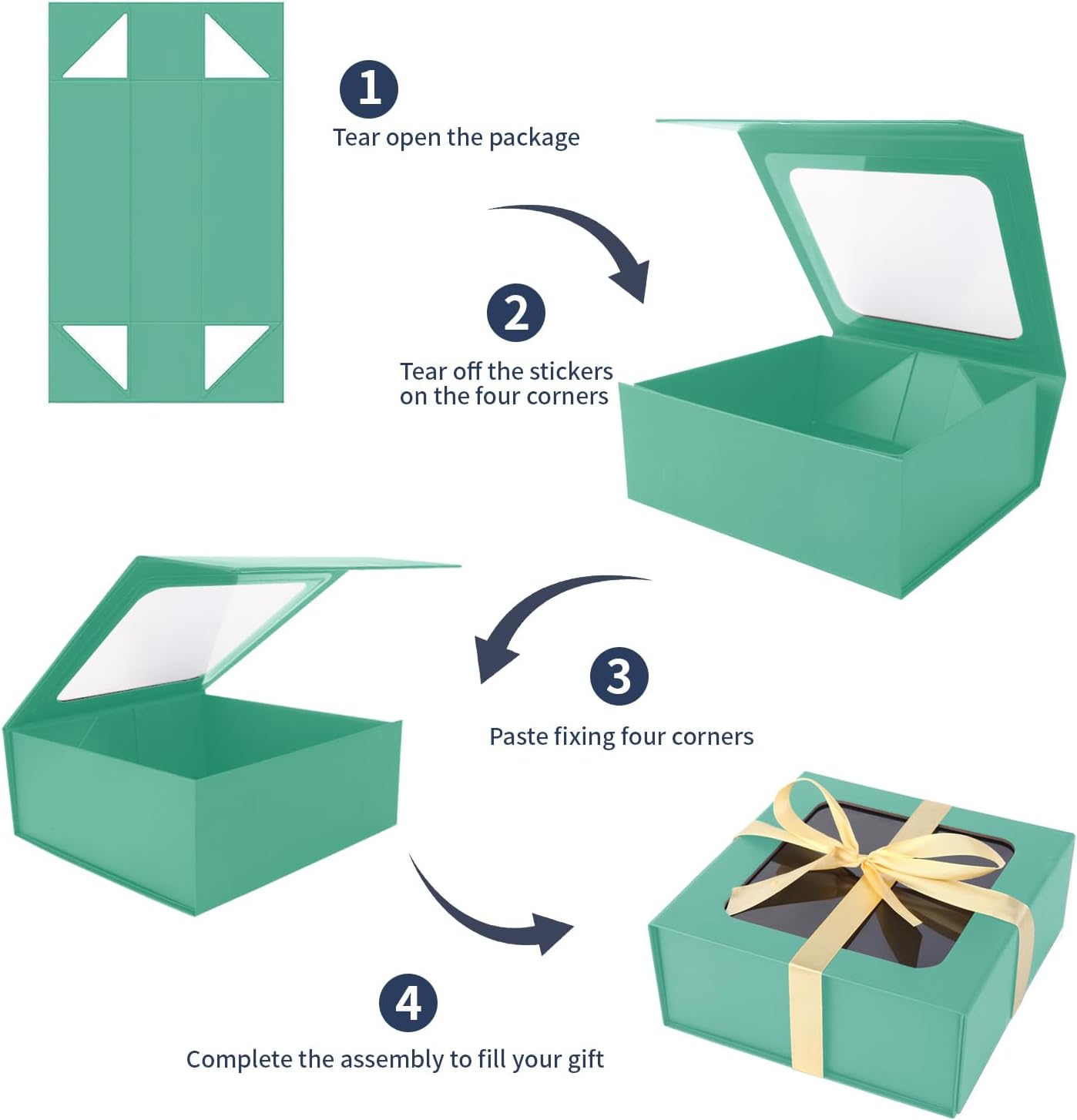 Light Green Gift Box with Window,7.5"x7.5"x3.1" Bridesmaid Boxe for Gifts Giving,Birthday Gift Boxes with Magnetic,Closure Lid Gifts Boxes for Presents,Cute Box,Luxury for Gift Packaging