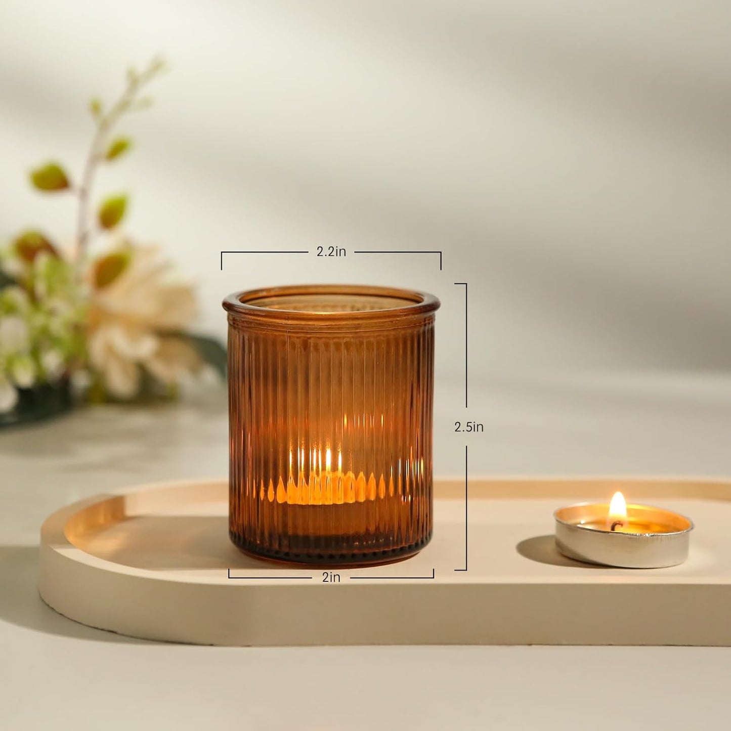 36pcs Amber Votive Candle Holders - Fall Decor, Ribbed Glass Tea Light Candle Holder, Candle Votives for Wedding Centerpiece & Home Decor