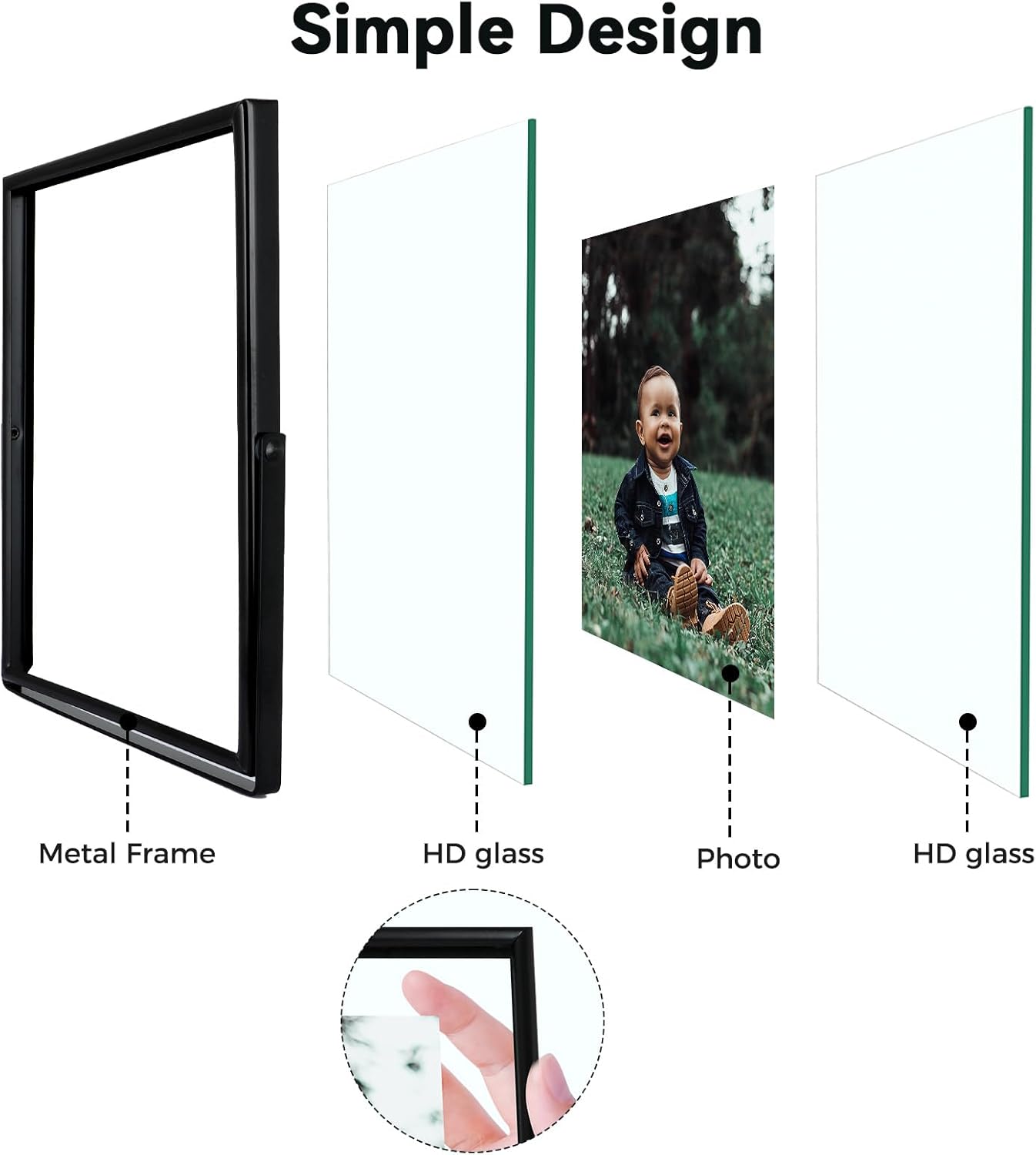 Black Floating Frame (4"x6",Vertical), For Picture 3.5x5, 2x3, 1x2, Tabletop Shelf Photo Frame, Classy Gift For Festival, Wedding, Home or Office Décor