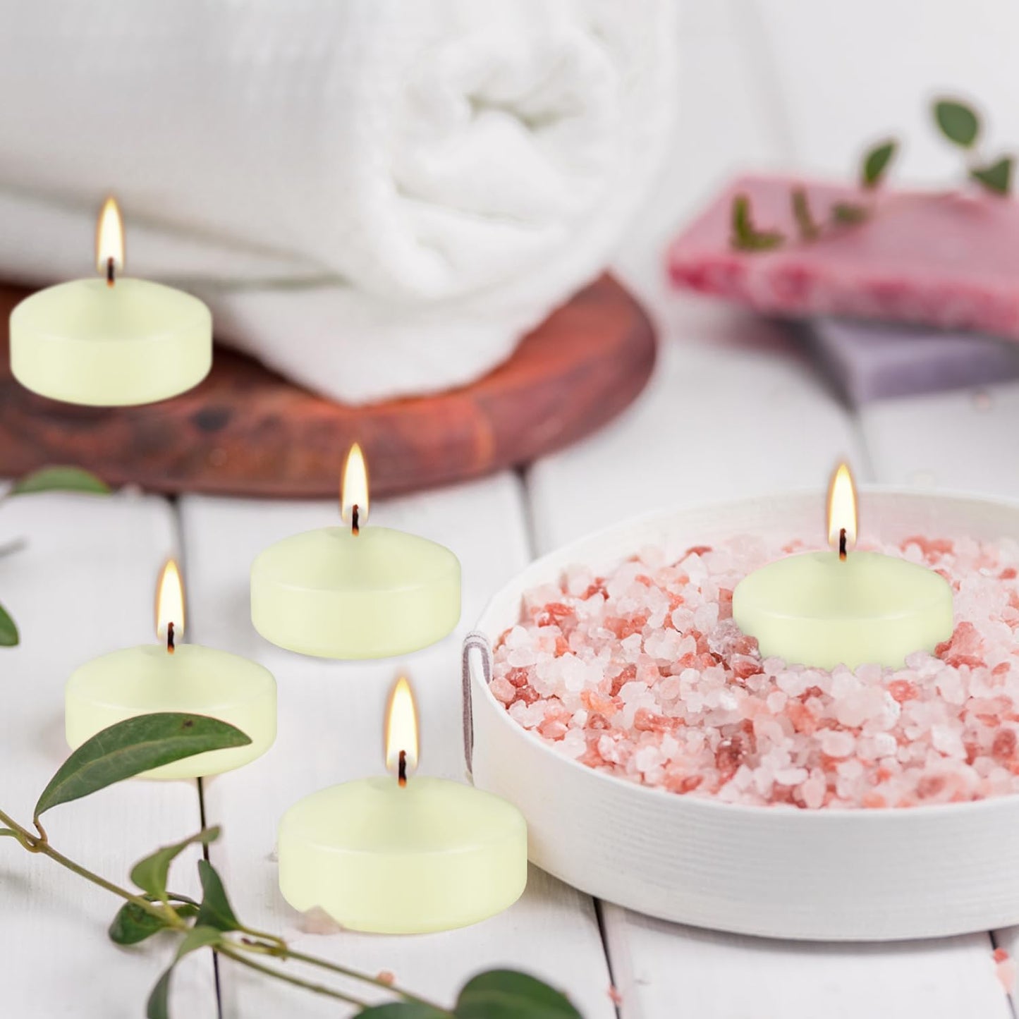 12 Pcs 2 - inch Floating Candles, Ivory, Smokeless and Unscented, Burns Continuously for 5-6 Hours, Be Good for Holidays, Weddings, Vacations, and Home Décor.