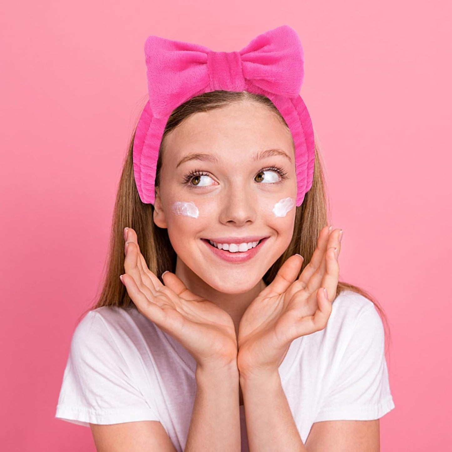 Semato 8 Pcs Hot Pink Spa Headband for Washing Face and Makeup Bridesmaid Proposal Gifts Pink Party Favors for Women Coral Fleece Skincare Headbands Elastic Bow Head