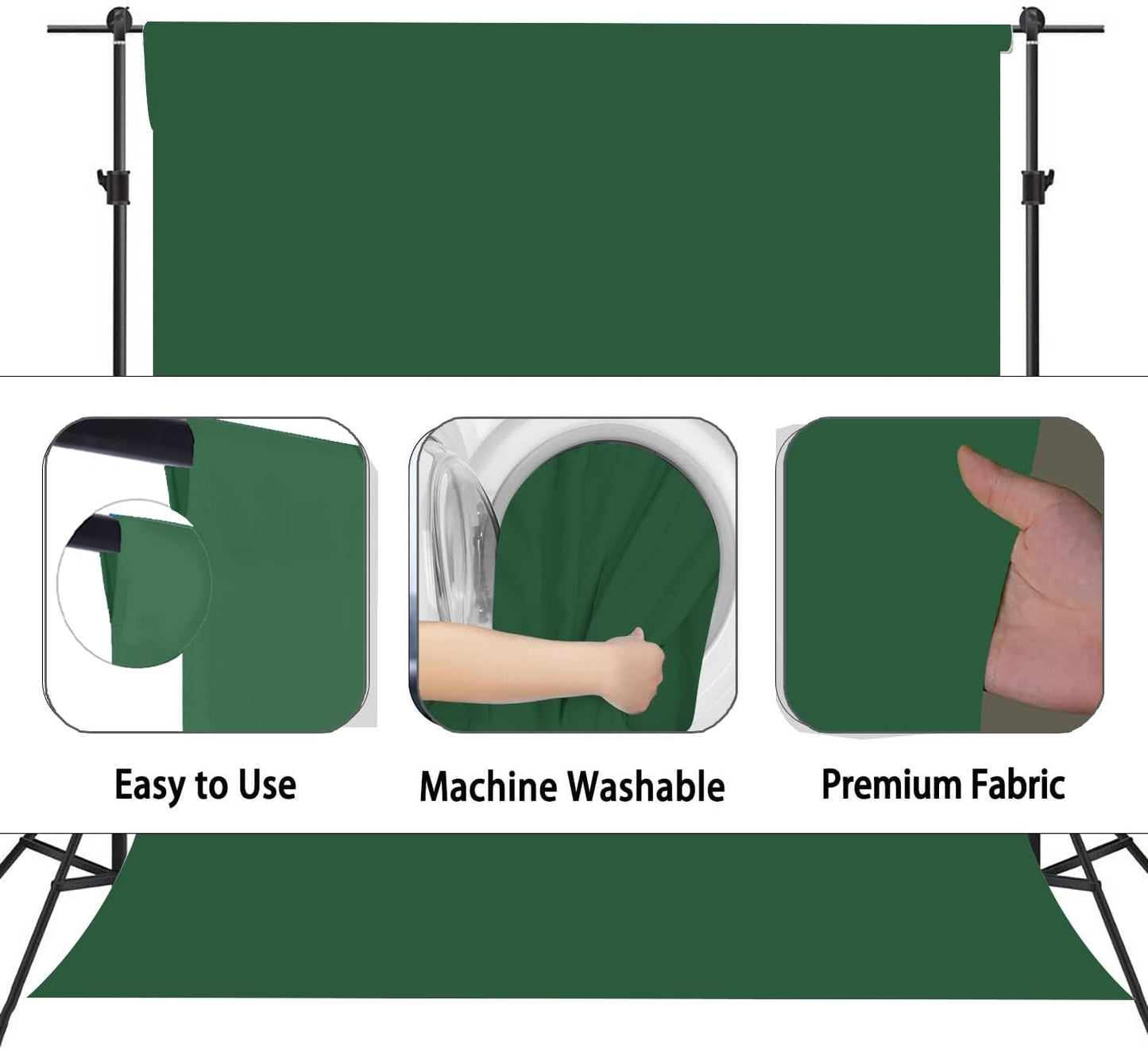 Dark Green Photography Backdrop for Photoshoot, Photo Backdrop Curtain, Perfect Dark Green Backdrops for Party Portrait Photoshoots Video Studio 8FTx10FT