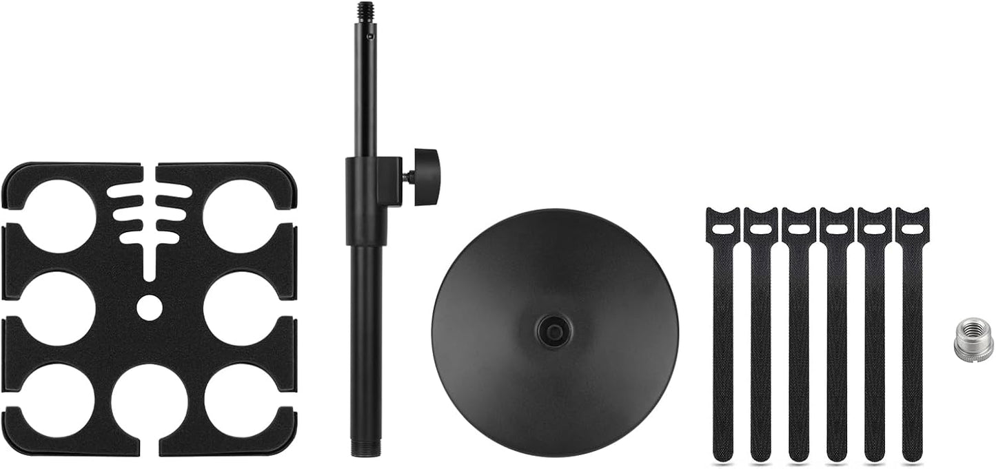 Multi Microphone Holder, Wired and Wireless Mic Holder for Stand, Hold Up to 7 Microphones, Aluminum, Black with stand