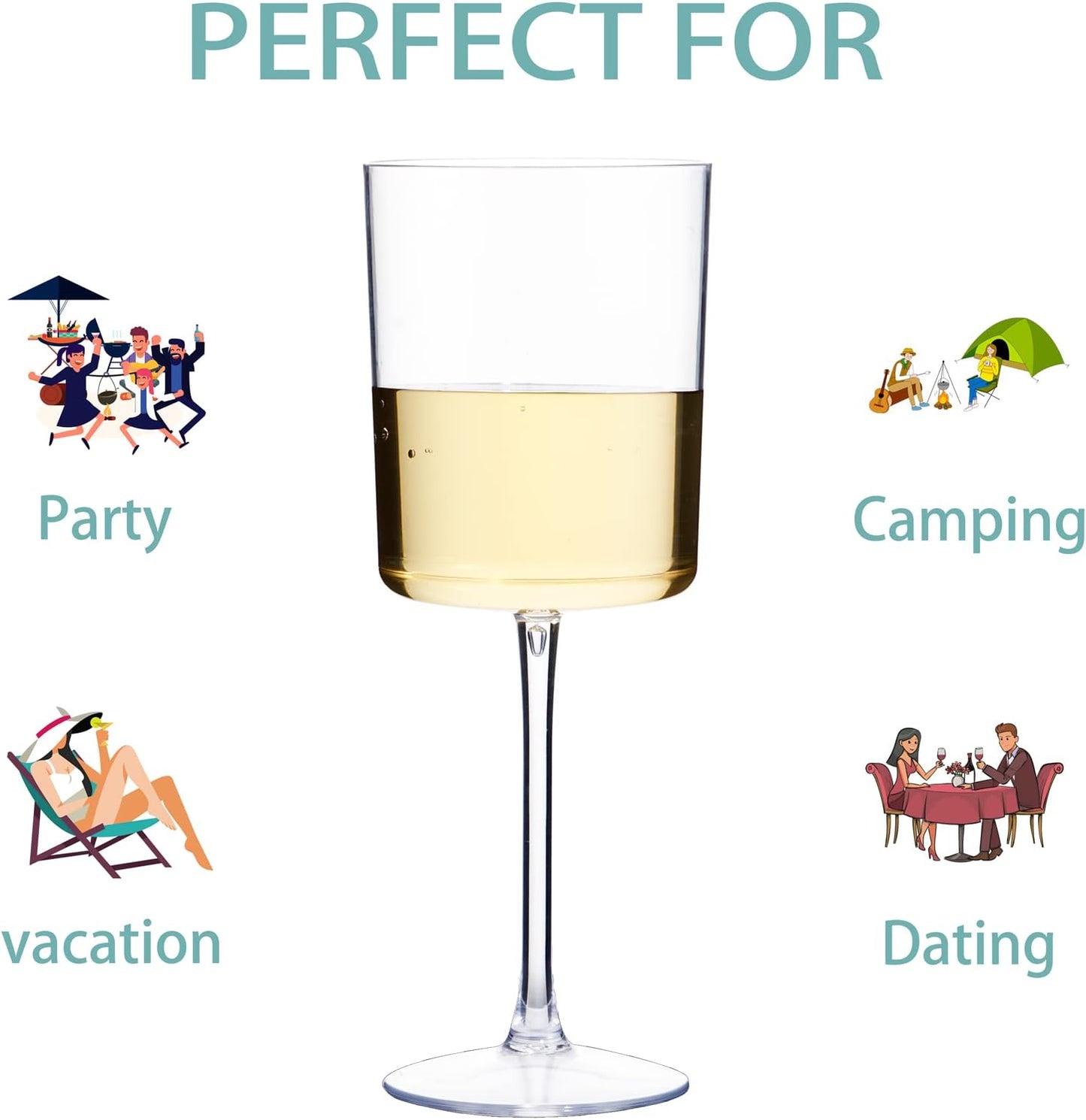 Ciaell 6 Pack Plastic Wine Glasses - 10 Oz Plastic Disposable Wine Glasses with Stem Perfect for Parties & Weddings & Poolside & Outdoors & Camping