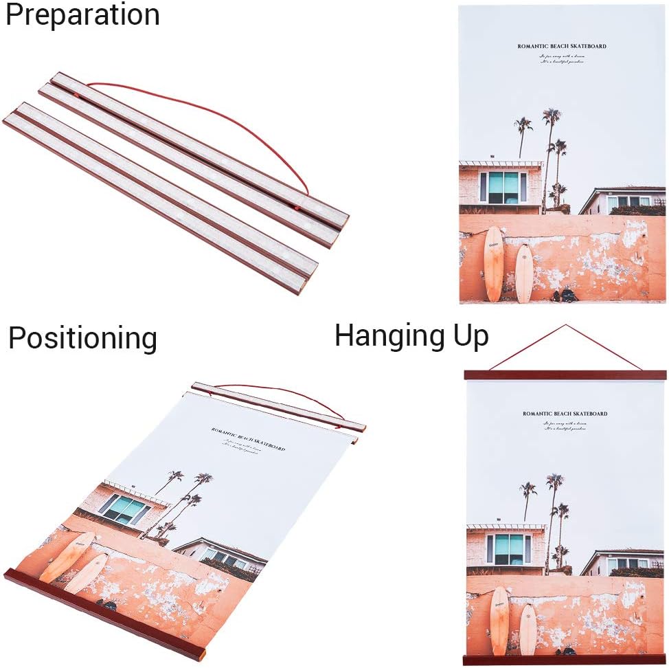 Magnetic Poster Hanger, 12x18 12x16 12x24 Poster Frame Wood Wooden Magnet Print Posters Dowel Scroll Hanger Hangers Hanging Kit for Walls Map Canvas Artwork (Mahogany, 12")