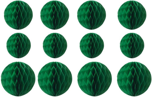 12pcs Party Honeycomb Balls Decorations - 4'' 8'' 10'' Honeycomb Tissue Pom Balls for Baby Shower, Birthday, Wedding & Nursery Wall Decor (Green)