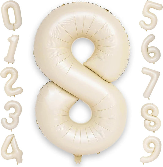 40 Inch Balloon Number 8 Beige, Large Foil Cream Number 8 Balloons Set 0-9 for Men Women, Self Inflating Digital 8 Helium Balloons for Boys Girls Birthday Anniversary Baby Shower Party Decorations