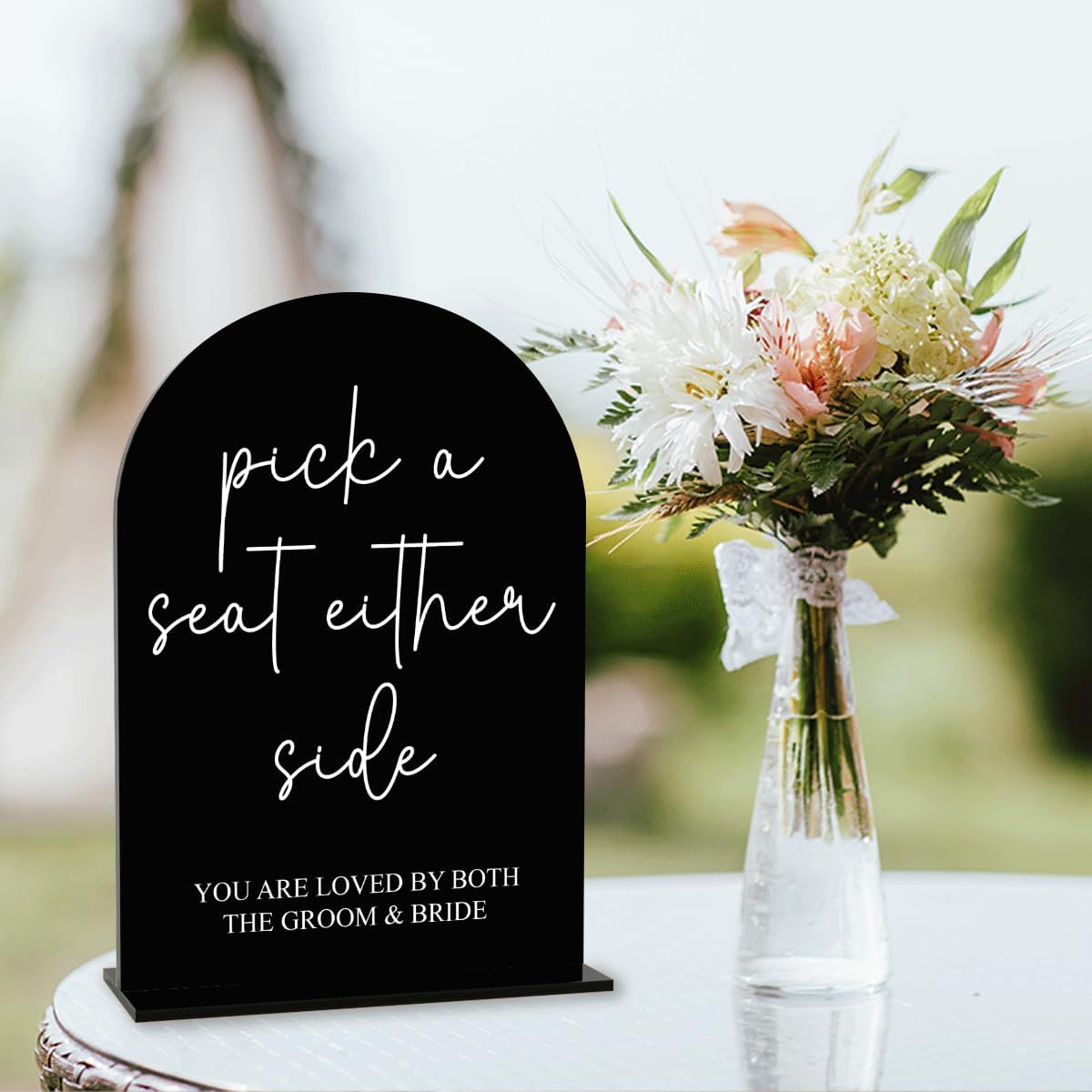 Black Pick a Seat Not a Side Wedding Sign, Engagement Bridal Shower Decor fo Ceremony Reception Party, Weddings Table Acrylic Sign