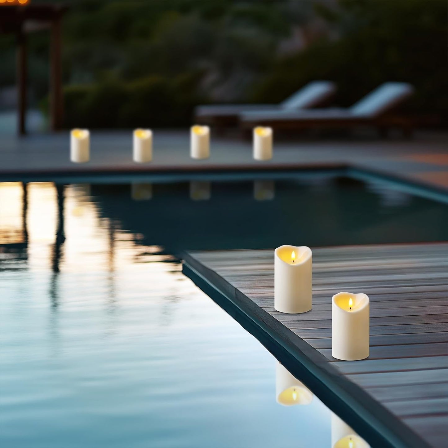 Amagic 4” x 6” Waterproof Outdoor Flameless Candles with Remote, Large LED Candles Battery Operated with Timer, Flickering Fake Pillar Candle for Patio Yard Porch Decor, Ivory White, Set of 2