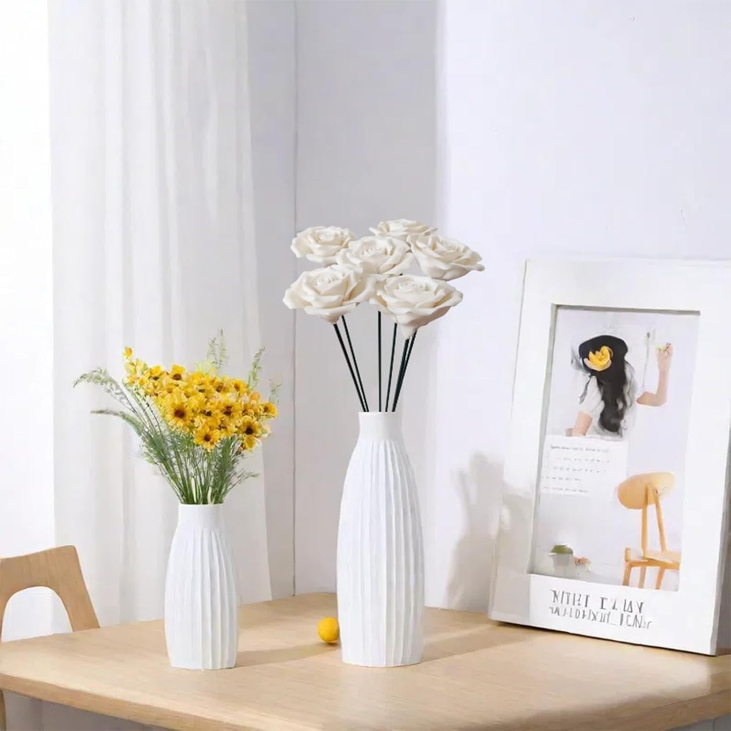 6 pcs Handmade Ceramic Roses,Featuring Vibrant Colors and Intricate Petal Details Floral Decorations Wedding Decoration Christmas Decor Gift Providing Long-Lasting Beauty (White)