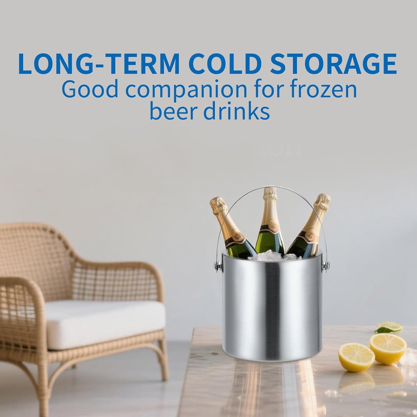 3L Stainless Steel Double-Wall Insulated Ice Bucket with Lid, Tongs & Strainer – Large Ice Bucket for Parties, Wine, Beer, Champagne & Cocktail Bar