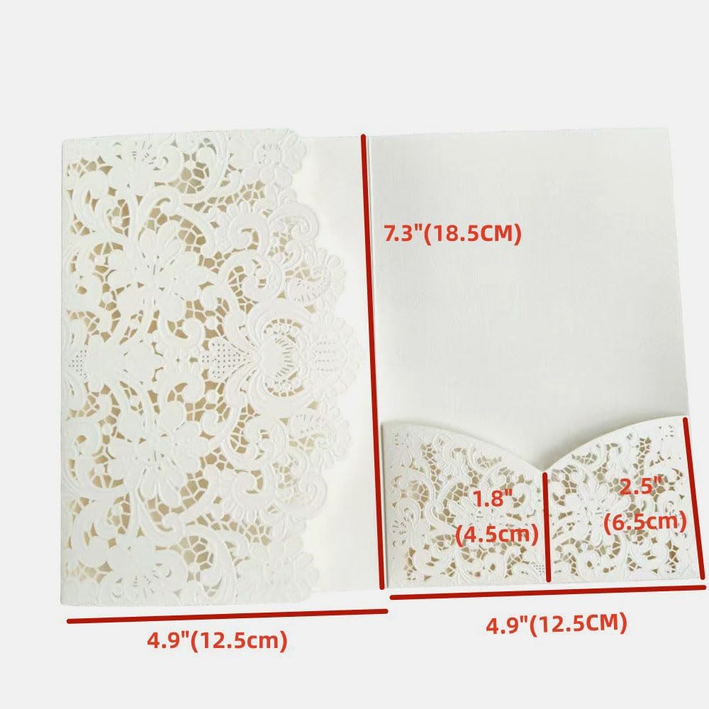 MillaSaw Ivory Embossed Laser Cut Invitation Pocket Envelope, Floral Engraved Invitation Sleeve, for Anniversary Bridal Shower Quinceañera Birthday Party (ivory)