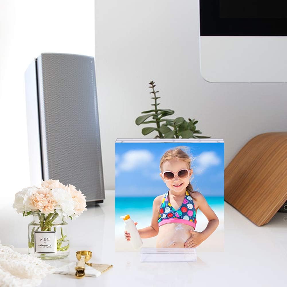 2 Pack Acrylic Picture Frame 4x4 Clear Double Sided Magnetic Photo Frameless Desktop Display with Photo Frame Stand Best Gift for Family, Baby, Document Photo Frames- Free Soft Microfiber