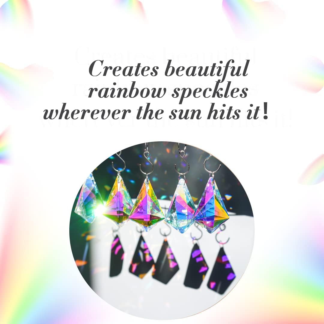 50mm Sun Catchers with Crystals, 10 Pcs Hanging Crystals Suncatchers for Windows, Colored Horns Crystal Prisms,Glass Pendant Suncatchers for Chandeliers, Garden, Christmas Tree Decor