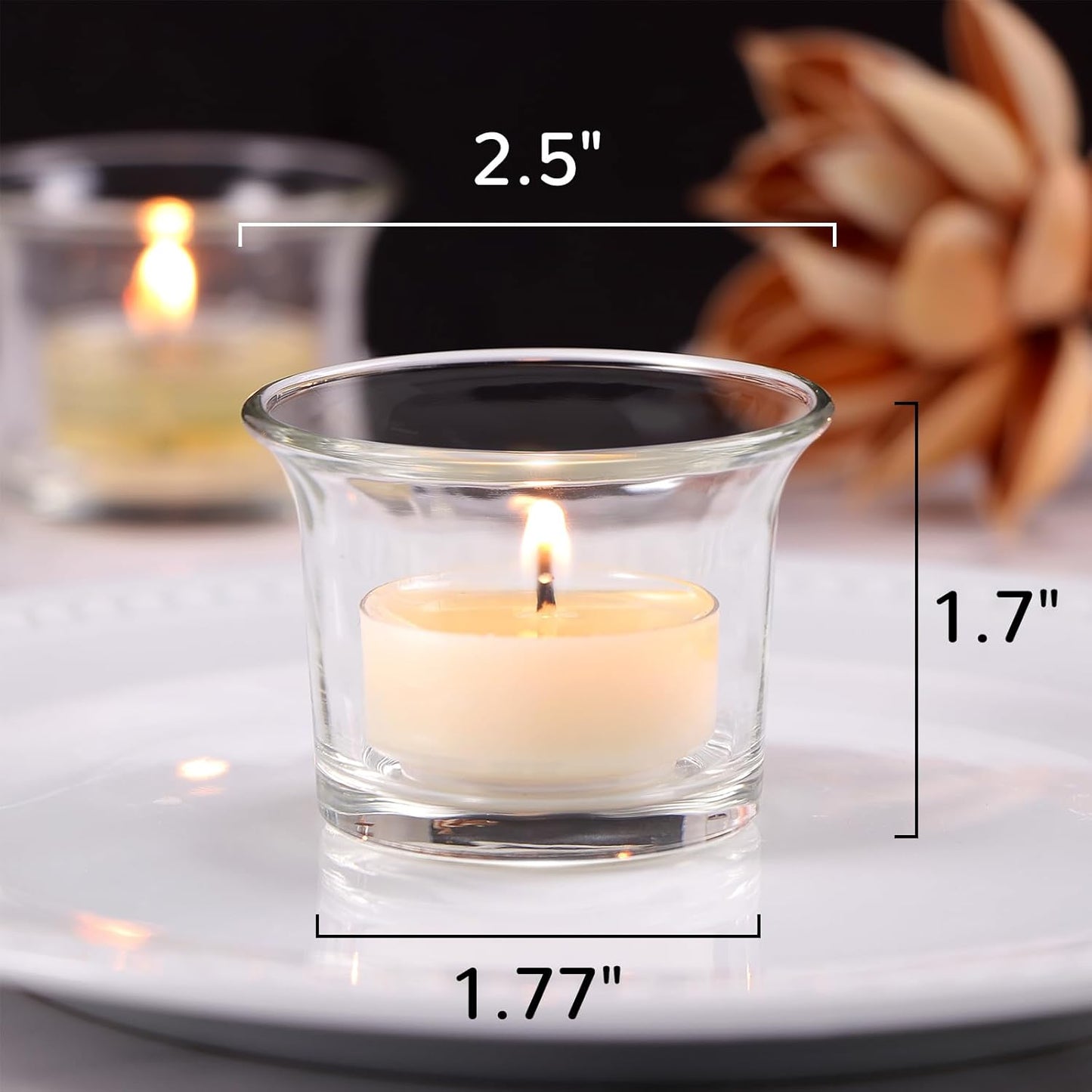 Letine Tealight Candle Holder Set of 12- Clear Glass Votive Candle Holders Bulk for Christmas Decorations, Wedding, Party & Home Decor