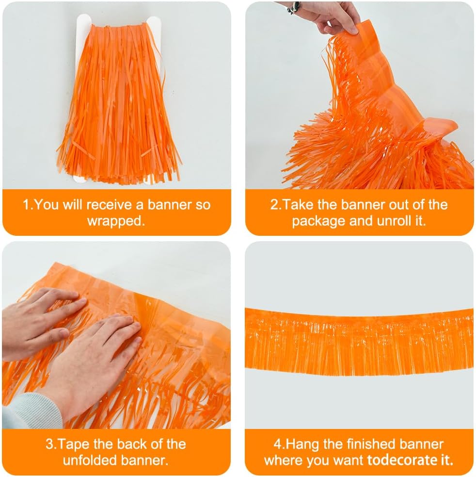 BEISHIDA 3 Packs Metallic Foil Fringe Garland Orange Wall Hanging Tinsel Fringe Banners for Halloween Car Floats Bridal Shower Wedding Birthday Easter Graduation Holiday Party Decoration(30 Feet)