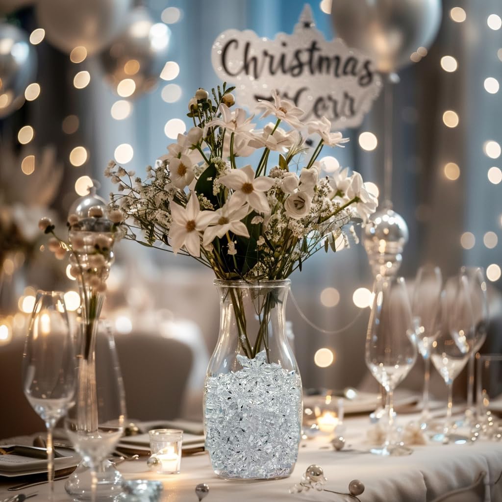 HappyFiller Sensory Bin Filler Gems 114 PCS Clear Mini Acrylic Snowflake No Holes Crystal Centerpieces for Vase Fillers,Home Decorations,Winter Table Scatters,Crafts,10 OZ