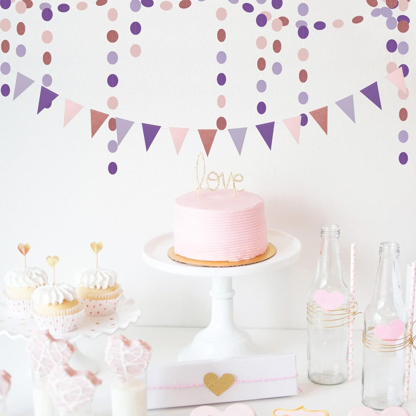 Rose-Gold Pink Purple Party Decorations - 30pcs Tissue Pom Poms Streamers,Baby Shower Decorations Girl Women Birthday Tassel Garland Banner,Bachelorette Wedding Engagement Decor Lasting Surprise