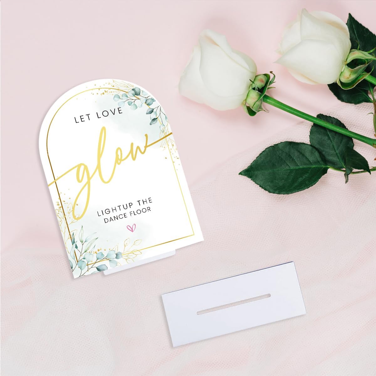 Acrylic Wedding Sign Set for Ceremony & Reception - 5x7 Inch White Guest Book, Let Love Glow Lightup The Dance Floor - Wedding Decor Bundle