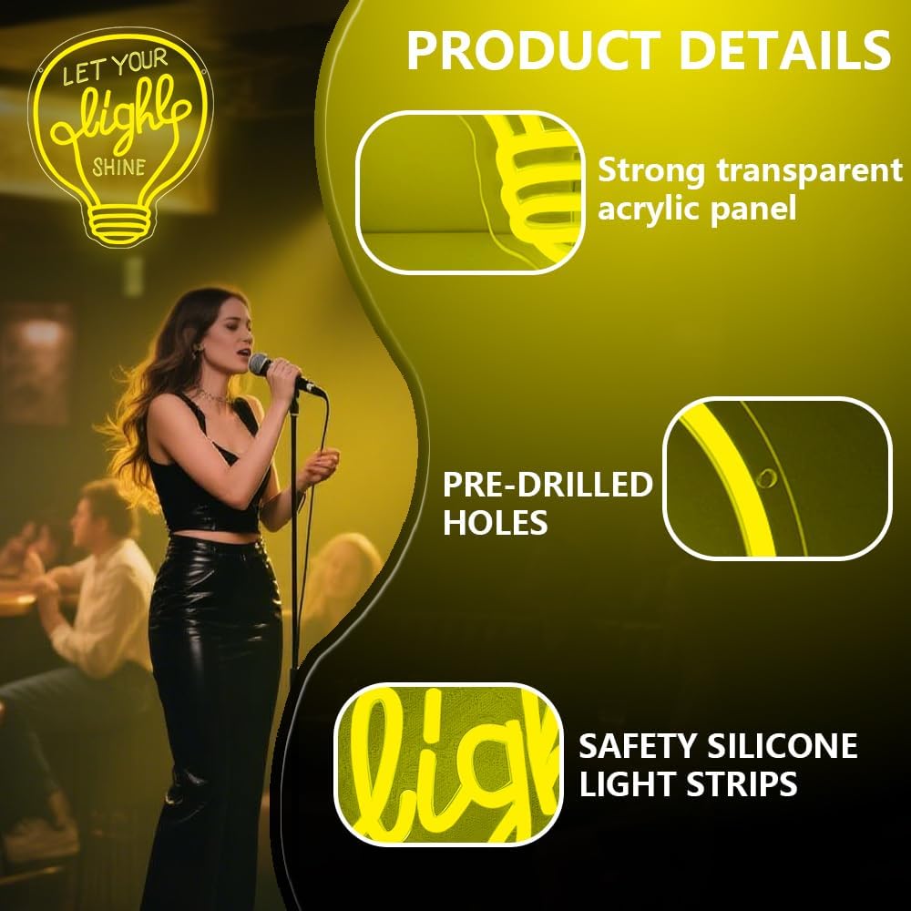 Let Your Light Shine Neon Sign,Dimmable LED Light Signs for Wall Art Decor,Inspirational Backdrop for Bedroom Club Party Man Cave,Gift for Teen Men USB Powered（14.6"*11.8"）